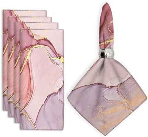 Cloth Napkins Set of 4,Pink Gold Marble Abstract Art Square Cloth Napkins,Durable Washable Dining Napkins Cloth,Party Dinner Decoration 20X20 Inch