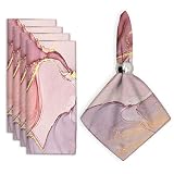 Cloth Napkins Set of 4,Pink Gold Marble Abstract Art Square Cloth Napkins,Durable Washable Dining Na