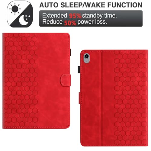 DTangLsm for iPad A16 Case iPad 11th Generation Case 11-inch 2025, iPad 10th Generation Case 10.9-inch 2022, Smart PU Leather Folio Stand Cover with Pencil Holder, Auto Wake/Sleep, Honeycomb Red by DTangLsm - Image 5