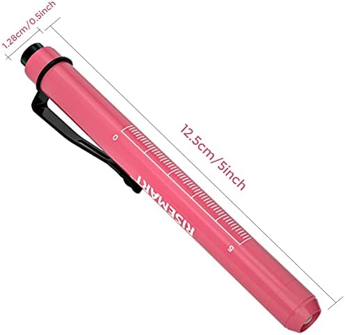 Diagnostic Penlight, RISEMART 2PCS Pen Torch Light Reusable LED Medical Penlight with Pupil Gauge for Nurses Doctors with Pocket Clip (Pink and White)