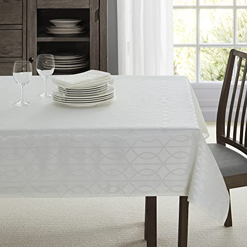 Teflon Branson Jacquard 100% Microfiber Fabric Highly Durable Restaurant Ready Spill Proof And Wrinkle Resistant Treated Tablecloth For Indoor And Outdoor Use, 60 X 120 Inch Ivory #TOP1