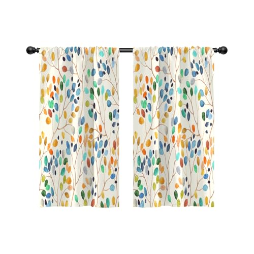 EOVDSFW Boho Floral Kitchen Curtains, Colorful, 2 Panels, 27.5 x 39 Inch