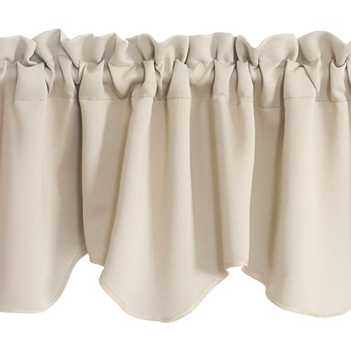 Aquazolax Window Treatments Curtain Valance Rod Pocket Top Scalloped Valance Drapes for Bedroom Windows, 52" Wide x 18" Long, Beige, One Panel - Thumbnail 3