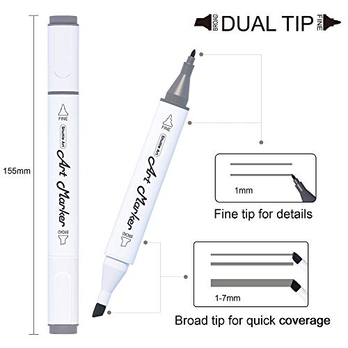 Shuttle Art 15 Colors Grey Tones Dual Tip Art Marker, Permanent Marker Pens Double Ended With Fine Bullet And Chisel Point Tips Perfect For Drawing,Shading,Sketching,Designing,Outlining,Illustrating #TOP2