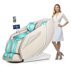 HealthRelife Ganzkörpermassagesessel mit Bodyscan 4D-Robotische Hände Intelligente Shiatsu Massagesitzauflage mit Sprachfunktion Rückenheizung(Beige)