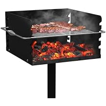 Park Grills, 256 Sq. In, Park Style Charcoal Grill, Heavy Duty In Ground Park Grill with Stainless Steel Cooking Grate and Cover for Commercial and Outdoor Cooking 16 L x 16 W x 8 H