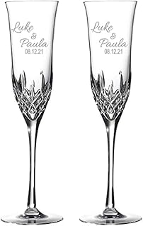 Waterford Personalized Lismore Essence Wedding Champagne Flutes, Set of 2 Custom Engraved Crystal Champagne Glasses for Wedding, Anniversary, Bride and Groom