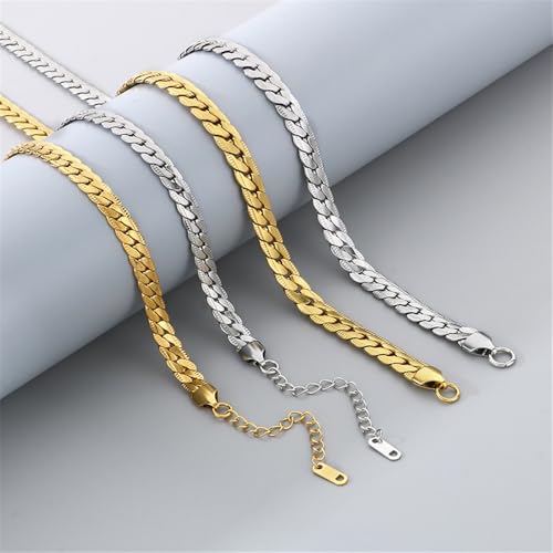 HIJONES Flat Necklace Stainless Steel Chain for Men Women Layered Collarbone Hip Hop Chain Jewelry4