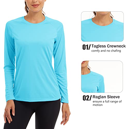 Magcomsen Women Long Sleeve Shirt Athletic Shirts For Women Running Shirts Women Uv Shirt Womens Shirts Fishing Shirts Women Workout Shirts Ice Blue #TOP4