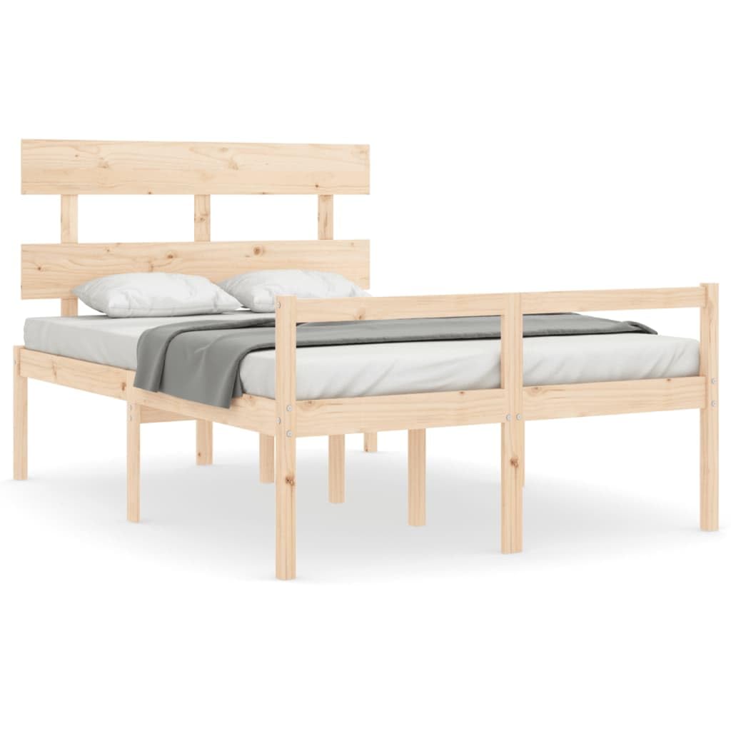 Massives Kiefernholz Seniorengerecht 120x200 cm Braun | Seniorenbett mit Kopfteil 120x200 Massivholz Kiefer Bettgestell mit Lattenrost Stauraum Hohe Sitzhöhe Pflegeleicht