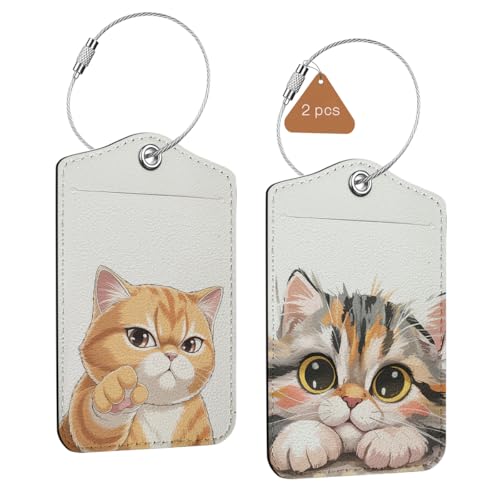 2 Pack Cat Luggage Tags for Suitcases, PU Leather Suitcase Tags for Cruise