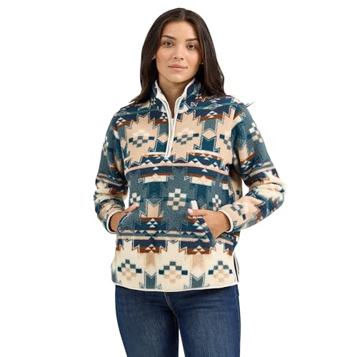 Wrangler Dusty Blue Retro Quarter Ziip Sherpa Women's Pullover Jacket 112367283