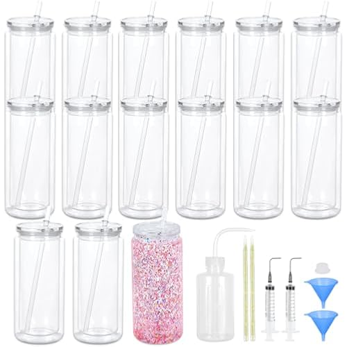 Maucircol 15 Pack Acrylic Snow Globe Tumbler, 20 Oz Pre Drilled Double Wall Snow Globe Supplies Kit, Plastic Snowglobe Tumbler DIY Kit Including Cups and DIY Tools