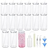 Maucircol 15 Pack Acrylic Snow Globe Tumbler, 20 Oz Pre Drilled Double Wall Snow Globe Supplies Kit, Plastic Snowglobe Tumbler DIY Kit Including Cups and DIY Tools