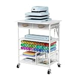 Hadulcet All-in-One Heat Press Table - 6-Tier Mobile Craft Cart with Storage Basket & Hooks, Vinyl Roll Holder, Compatible for Cricut, Sublimation Transfer Machine, Printer or T-Shirt Maker (White)