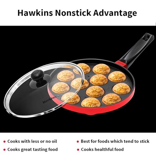 Hawkins Nonstick Appe Pan with Glass Lid, 12 Cups, Diameter 20 cm, Black, Cast Aluminium, Red by HAWKINS - Image 2