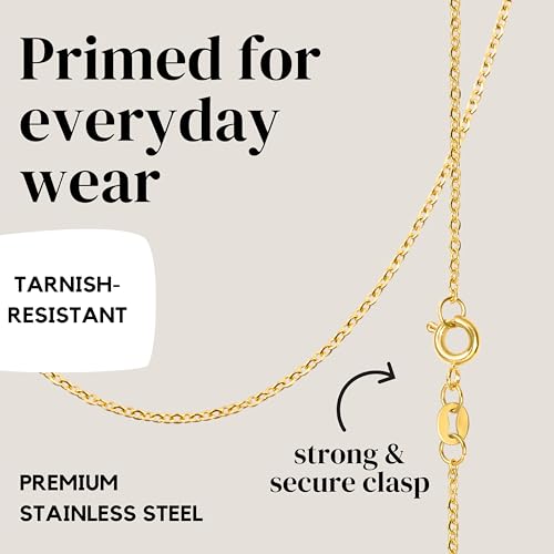 KISPER 24k Gold Cable Link Chain Necklace – Thin, Dainty, Gold Plated Stainless Steel Jewelry for Women & Men with Spring Ring Clasp4