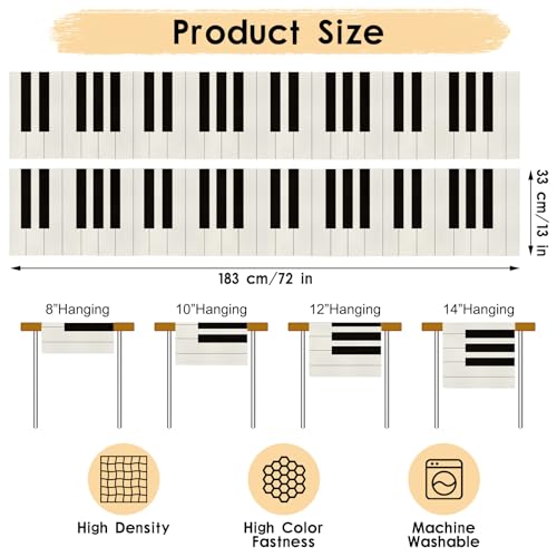 Peryiter 2 Pcs Linen Music Table Runner Musical Notes Piano Table Runner for Music Party Decor for Jazz Wedding Bridal Shower Birthday Patry Supplies, 72'' x 13'' (Piano Style)