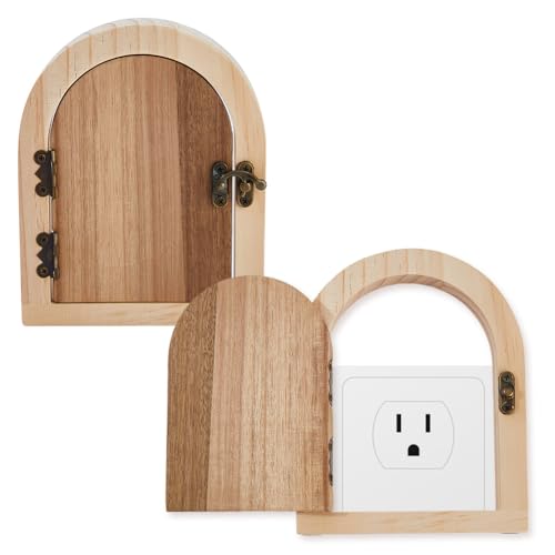DICOSMETIC 2Pcs Fairy Door Outlet Cover Plate Wood Switch Guard Cover Decorative Wall Outlet Covers for Proofing Wooden Elf Doors for Wall Romantic Fairy Door Decor, 15x12cm by DICOSMETIC - Used condition - US$14.71