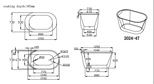 Satico 47" X 28" Freestanding Bathtub Home Improvement Decor Acrylic Bathtub Round Square Contemporary For Soaking And Bathing, Slotted Overflow, Upc Certified, Bt202447 #TOP6