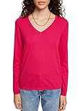 Strick aus Baumwollmix edc by ESPRIT Damen Pullover V-neck Strick, 660/Pink Fuchsia, XS
