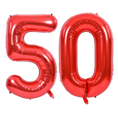 Image of TONIFUL 40 Inch Red Number 50 Balloons Large Foil 50th Birthday Decorations