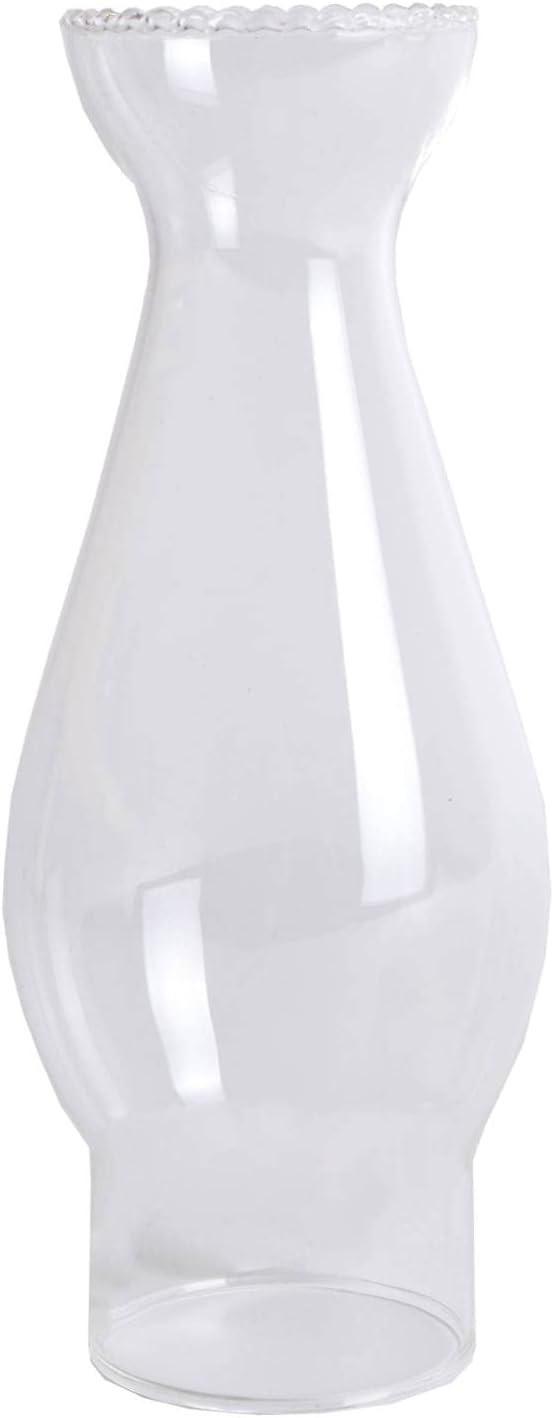 Clear Glass Lamp Chimney, Replacement Hurricane Globe Measures 2 Inch Diameter Base x 6 3/4 Inches High for Oil or Kerosene Lanterns, Crimp Top