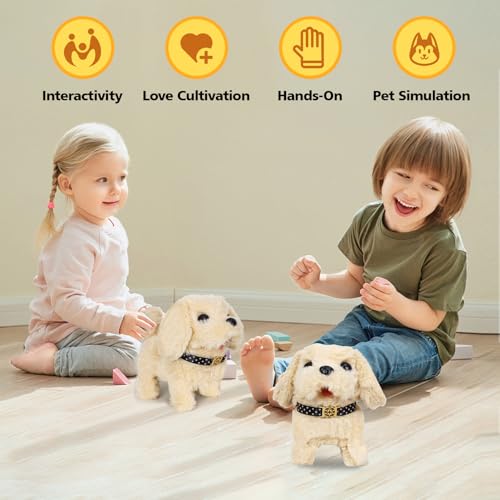 DAOUZL Realistischer Roboter Hund Spielzeug, 2pcs Läuft und Bellt, Realistischer Roboter Welpe Elektronisch Plüschwelpe Spielzeug Geschenk Jungen Mädchen 2-7 Jahre