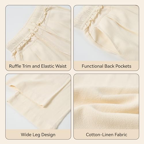 Image of Rolanko Girls Wide Leg Linen Pants Breathable Flowy Palazzo Trousers for School Beach Daily Wear 9-15 Years