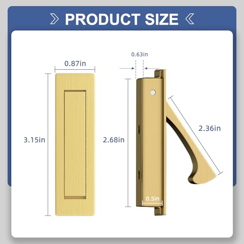 Toyvarnix Pocket Door Hardware and Edge Pull,Stainless Steel Pocket Door Handles Latch,Recessed Finger Flush Pulls,for Closet,Sliding,Barn Door (Brushed Gold, 4.72Inch) by Toyvarnix - Used condition - Image 3