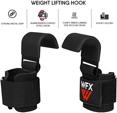 Weight Lifting Hooks, Non-Slip Rubber Coated Grips, 7mm Neoprene Wrist Support Padding, Power lifting Barbell Rows Dead lifts Chin Pull Up Fitness Strength Training Straps Gym Bodybuilding Workout