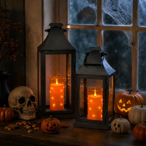 Image of Orange Flickering Flameless Candles with Remote Timer, 6 pcs LED Battery Operated Candles with String Lights, Halloween Fall Candles Decor for Home, Same Size D3 H6