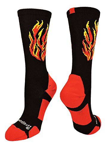 MadSportsStuff Flame Athletic Crew Socks (Black Red Gold, Medium)