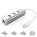 Hhusali 3-Port USB-C to USB 3.0 Aluminum Portable Data Hub, with 10 Mpbs, 100 Mbps, 1000 Mbps, or 1 Gigabit Network Adapter with Ethernet Port, for MacBook Pro 2016, ChromeBook, XPS and More