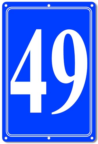 Image of Premium Aluminum Number Signs 49, Metal 12 inch X 8 inch Blue Numbered Signs Outdoor for Parking Lots, Floor, Dock, Court, Aisle, Field, High Visibility, No Fade, Weather-resistant