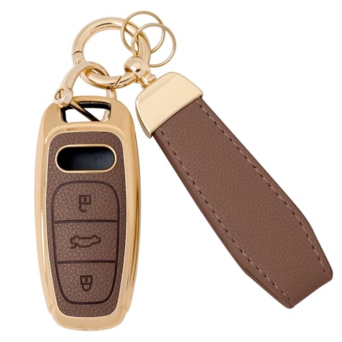 GripKeyShell™ for Audi Key Fob Cover, Leather + Soft TPU Car Key Case with Keychain Compatible with A3 A4 A5 A6 A7 A8 Q5 Q7 Q8 E-Tron S3 S4 S5 S6 S7 RS5 RS6 RS7 SQ5 SQ7 SQ8 R8 4 Button Remote keys by GripKeyShell - Used condition - US$13.53