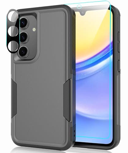LEXNEC Designed for Samsung Galaxy A15 5G Case with Tempered Glass Screen Protector & Camera Lens Protector,Heavy-Duty Tough Rugged Slim Shockproof Phone Case for Galaxy A15 5G (6.5