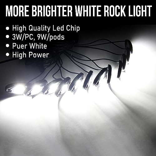 OPP ULITE White Led Rock Lights Kit with 12 Pods Light for Offroad Truck Car ATV SUV Boat Motorcycle Vehicle Under Body Glow Light Lamp Trail Fender Lighting (12pods Rock W CA) by OPP ULITE - Image 2