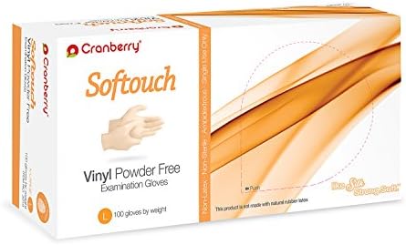 Cranberry USA CR3018 Softouch Vinyl Powder Free Exam Gloves, Large, Clear (Pack of 100)