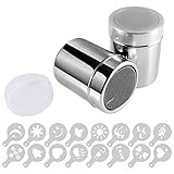 Maße: Kleine Dose - Ø ca. 5,5 cm, Höhe ca. 8 cm, 150ml Füllmenge. Große Dose - Ø ca. 6,8 cm, Höhe ca. 9 cm, 250ml Füllmenge. Schablonen - Ø ca. 8,5 cm, Länge mit Stiel 13 cm