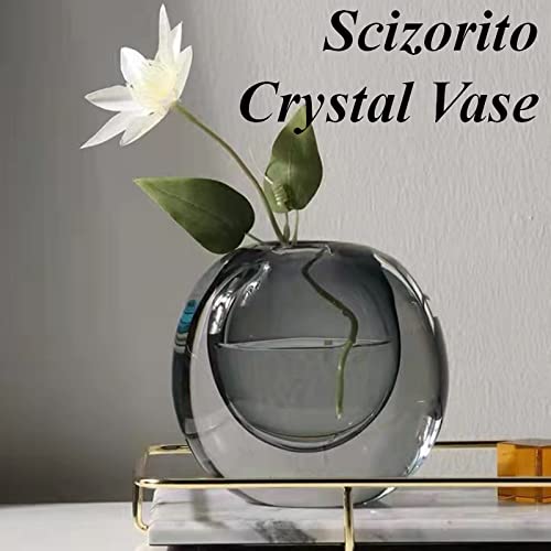 Scizorito Crystal Vase, Modern Decorative Vase, Minimalist Floral Vase, Light Luxury Style For Home Decor, Centerpiece, Office, Pampas Grass, Dried Flowers, Flowers And Buds (Grey) #TOP2