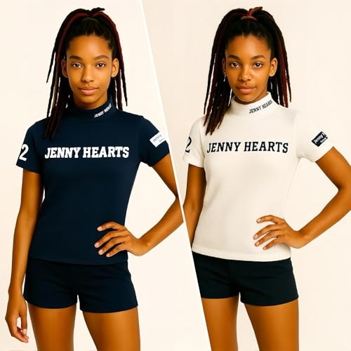 Jenny Hearts Jr. WAFFLE MOCK NECK SHIRT GIRLS XS ネイビー