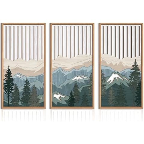 IARTTOP Large Mountain Wood Wall Art Framed Decor Set Of 3, Modern Mountain Landscape Wall Art Nature Artwork Wall Decor For Bedroom, Living room, Office-16 x32 Cover