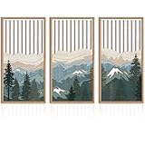 IARTTOP Large Mountain Wood Wall Art Framed Decor Set Of 3, Modern Mountain Landscape Wall Art Nature Artwork Wall Decor For Bedroom, Living room, Office-16 x32