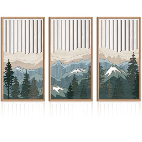 IARTTOP Large Mountain Wood Wall Art Framed Decor Set Of 3, Modern...