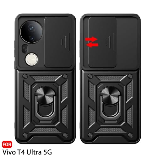 Image of TheGiftKart Tough Armor Bumper Back Cover Case for Vivo T4 Ultra 5G | Sliding Camera Cover, Kickstand & Ring Holder | 360 Degree Protection Back Cover Case for Vivo T4 Ultra 5G (PC & TPU, Black)