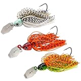 Keenjorika Bladed Jig Fishing Lures, 3-Pack Chatterbait Fishing Lures Set, Weedless Chatterbaits for Bass Fishing, Vibrating Action Swim Jig, Silicone Skirt, Lifelike Eye, 3/8 oz Size