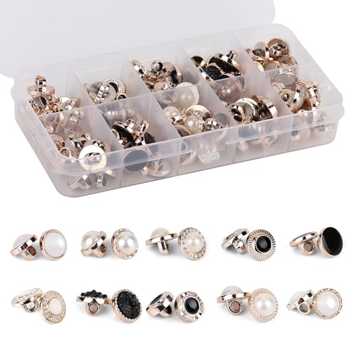 OELFFOW 100Pcs Round Assorted Pearl Buttons Resin White Pearl Button Vintage Clothes Sewing Button(10mm 11mm 12mm) with Storage Box for Crafts Wedding Dress DIY Project