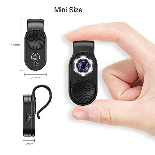 Mini microscópio portátil Adaskala APL-MS001, usado para luz LED de ampliação 100X de smartphone e c