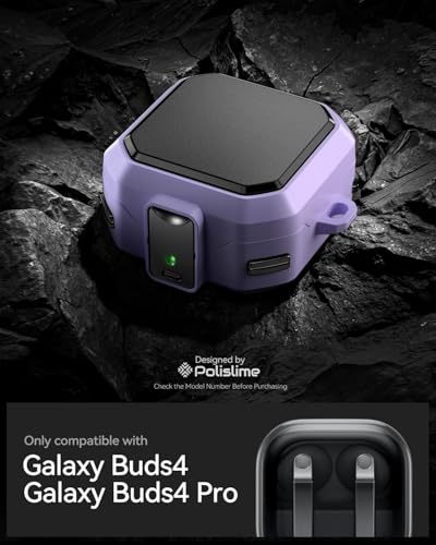 Image of Meyaar Safety Lock Case for Samsung Galaxy Buds 4 Pro /for Galaxy Buds 4 Case (2026) [Compatible with MagSafe] with Cleaning Kit & Keychain, (Purple)